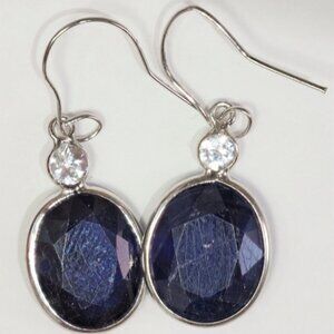 NWOT Lovely 14K WG Deep Blue Sapphires and White Sapphires Hook Earrings